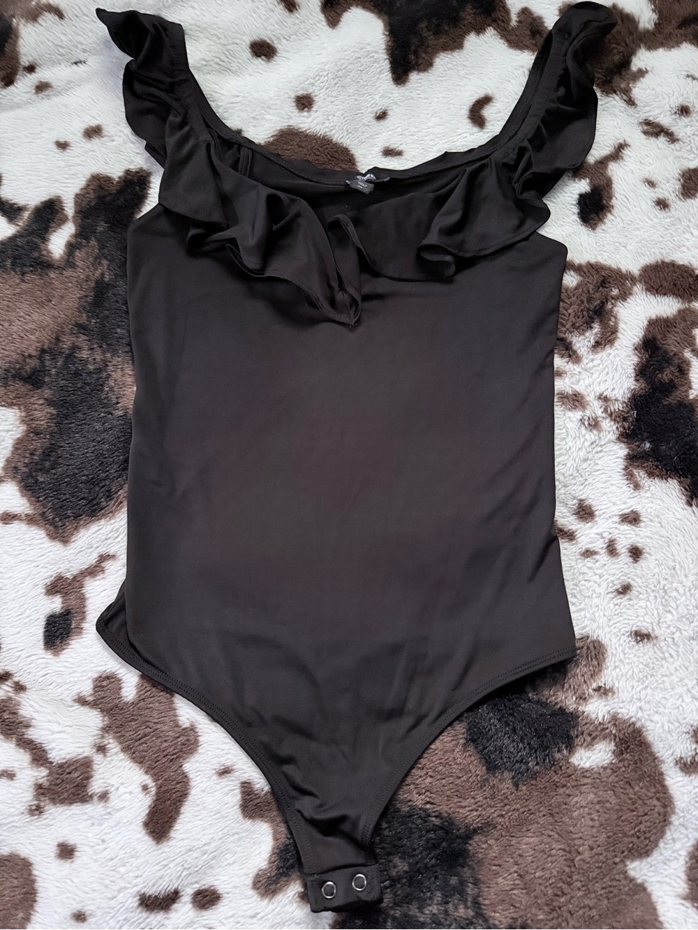 EXPRESS Black Ruffle One-Piece Bodysuit